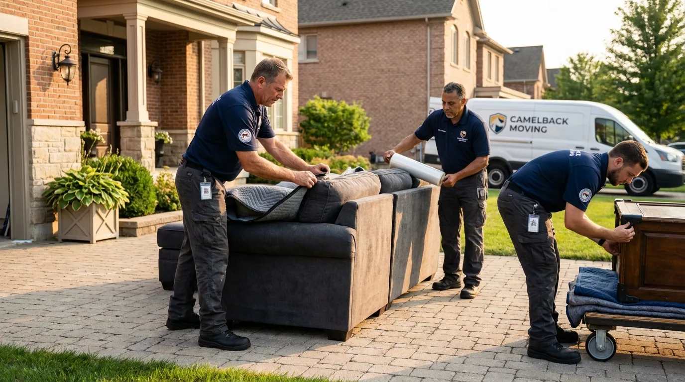 Large estate moving crew wrapping furniture in Menominee, MI