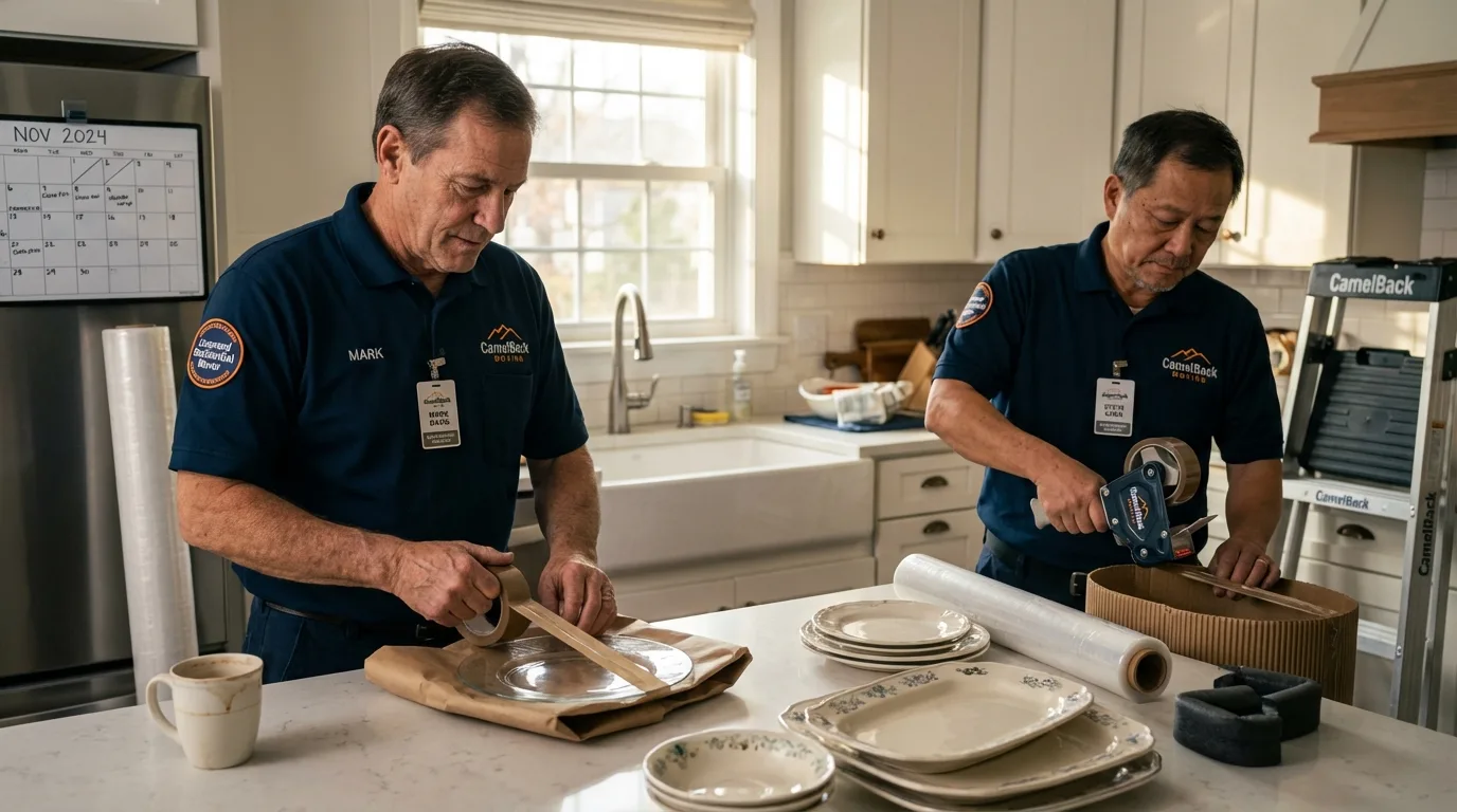 Professional crew packing kitchen dishware in Menominee, MI